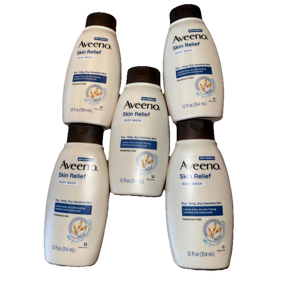 AVEENO Skin Relief Body Wash Fragrance Free 12 Oz (354 ml) *LOT OF 5*